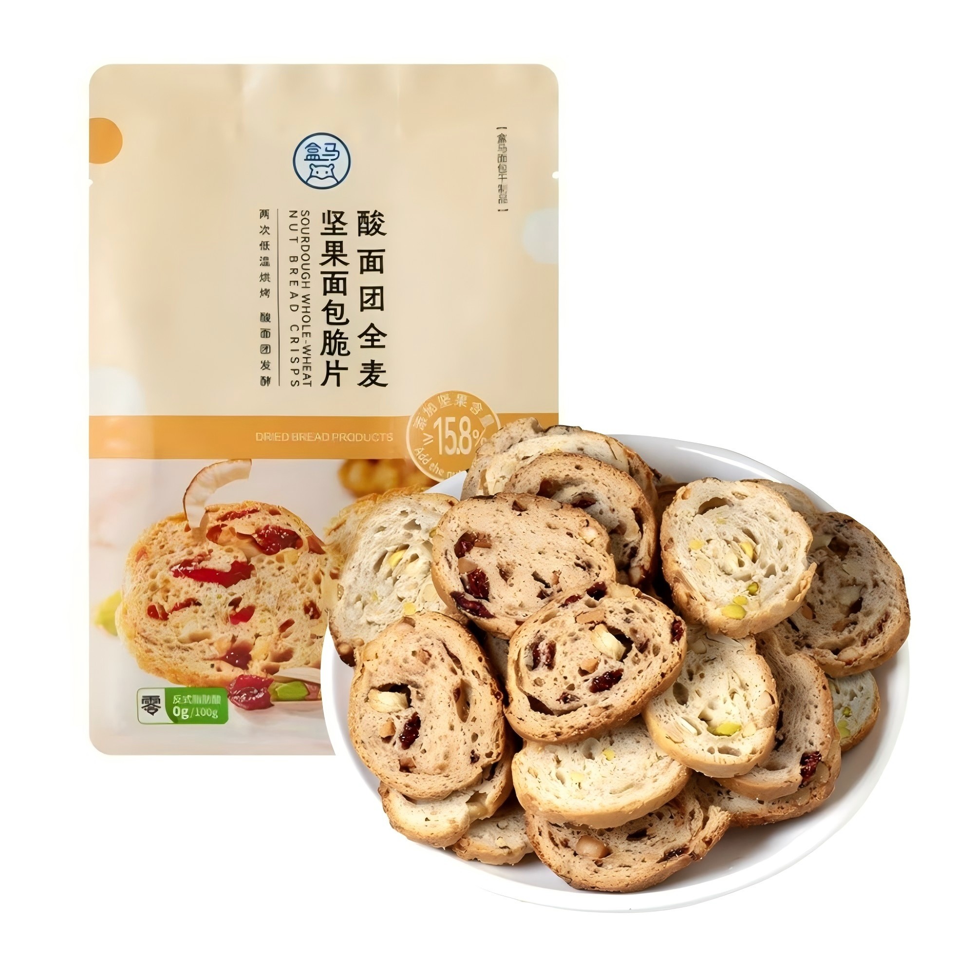 盒马代购酸面团全麦坚果面包脆片120g袋装原味休闲小零食小吃点心图片