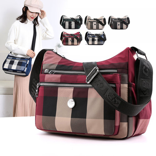 新款潮条纹牛津布单肩轻便女包