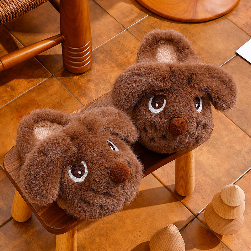 可爱小狗儿童棉拖鞋秋冬季防滑加厚居家室内中大童保暖宝宝毛拖鞋