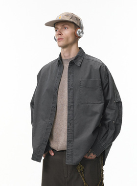 【PTECREW】工装洗水衬衫美式复古翻领男士口袋开衫长袖