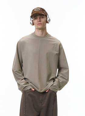 【PTECREW】剪裁长袖T恤美式街头弯刀袖休闲上衣打底衫男