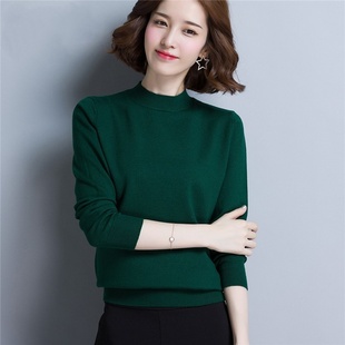 墨绿色短款毛衣宽松春秋冬季2025年新款内搭半高领针织打底衫女