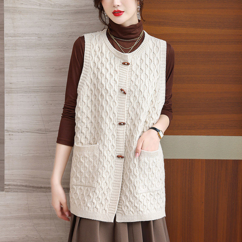 洋气时髦马夹大码毛衣开衫外套长款女式新款针织马甲背心外搭春秋