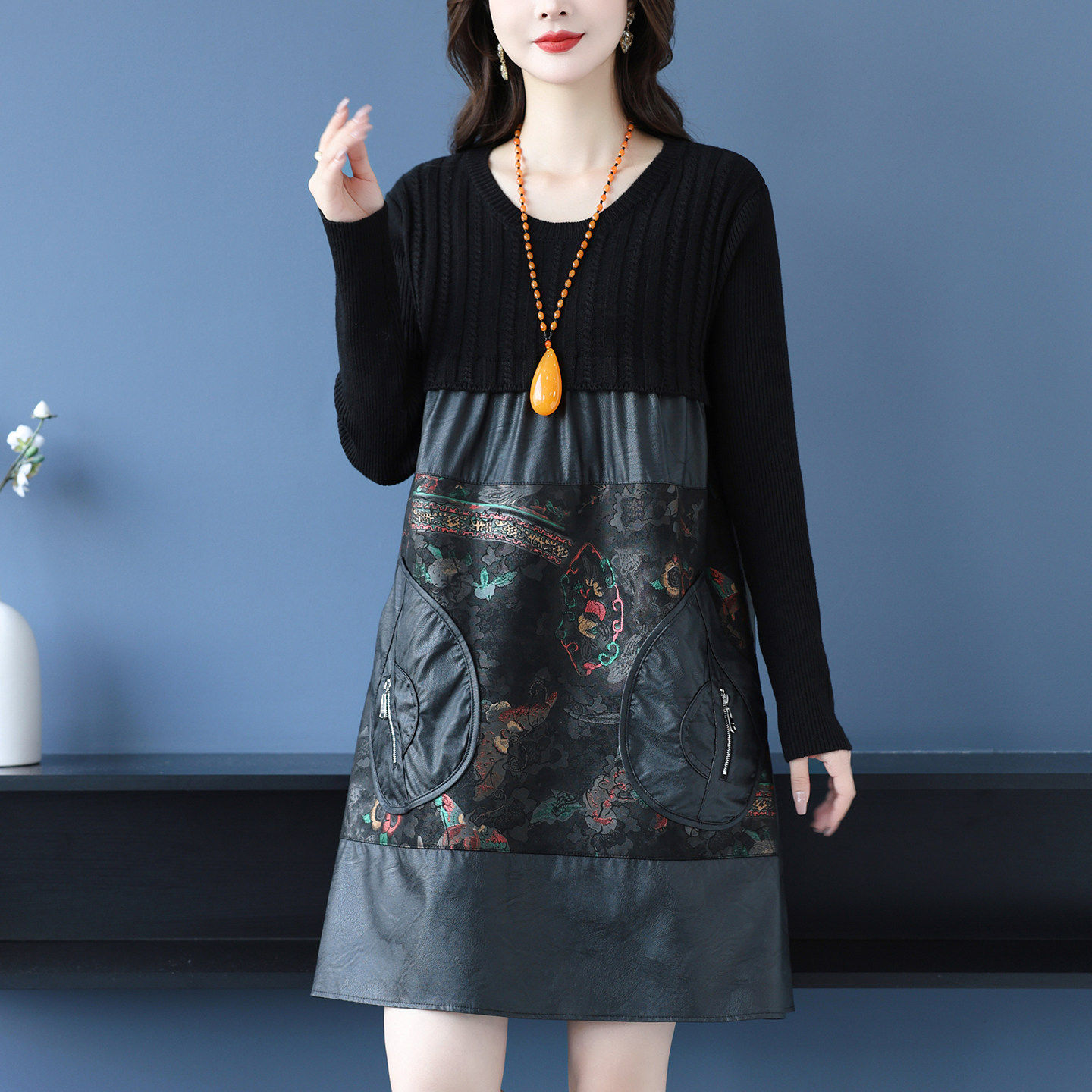 拼接连衣裙高级感妈妈冬