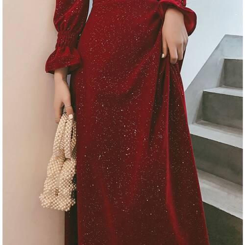 Temperament Red Engagement Evening Dress敬酒服新娘订婚回门