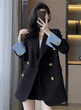 Womens Blazer女2026春秋韩版休闲宽松时尚气质撞色拼接小西服