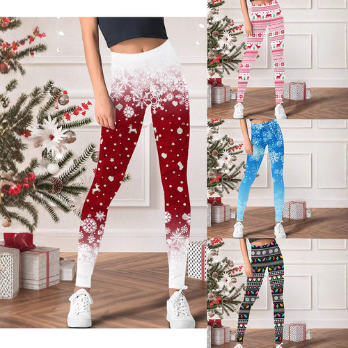 Christmas women's leggings圣诞节女士打底裤欢庆雪花印花欧美裤