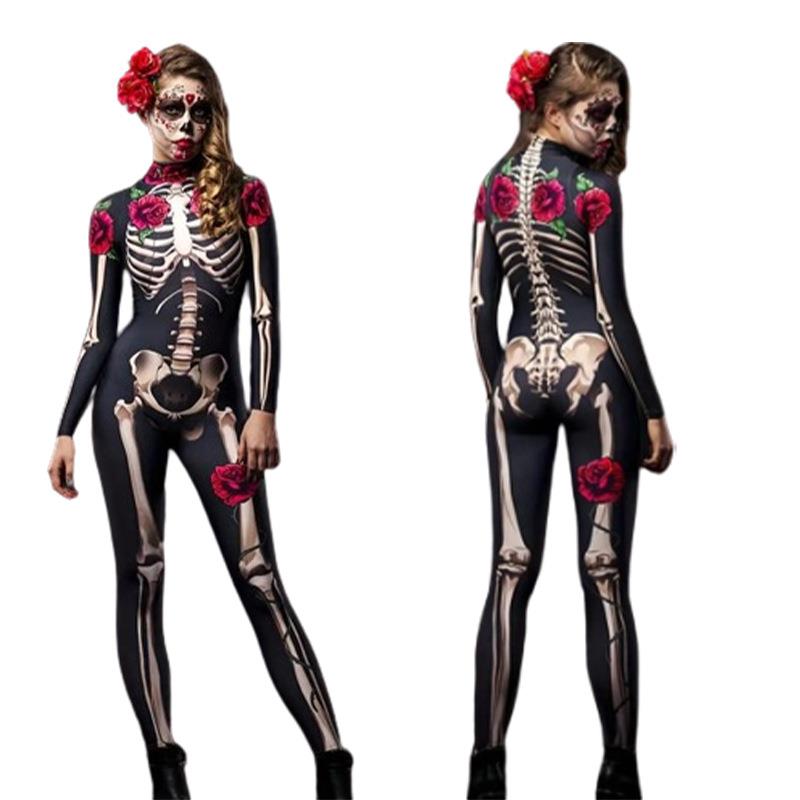 Halloween Skeleton jumpsuit万圣节骷髅连体衣印花弹力紧身衣