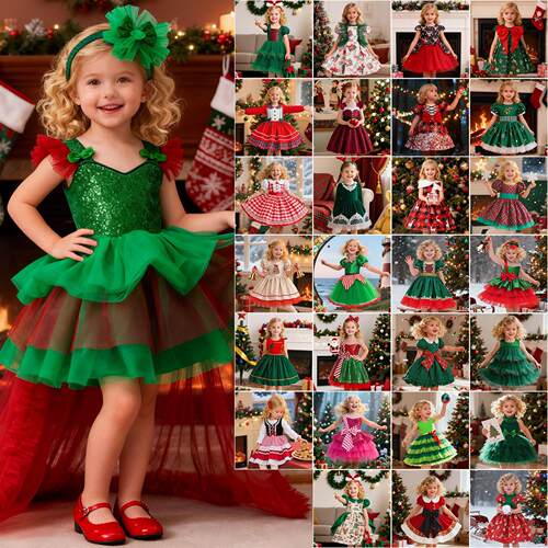 Children's Christmas Dress Girls' Performance Dress圣诞礼服