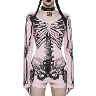 print Halloween skeleton fit jumpsuit万圣节骷髅连体衣 slim