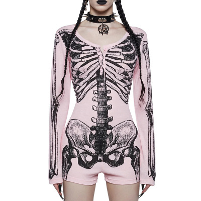 Halloween slim fit skeleton print jumpsuit万圣节骷髅连体衣