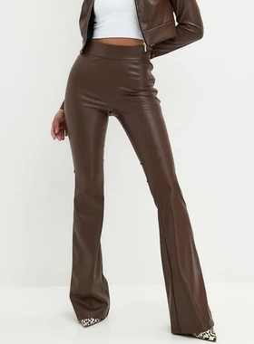 High waisted light sensitive PU leather pants black pants