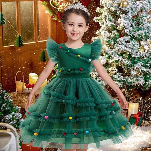 Christmas Tree Children's Dress圣诞节圣诞树童装女童裙演出礼