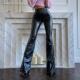 Womens 外贸女裤 Leather Pants女2026冬高腰光感亮面黑色喇叭长裤