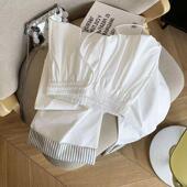 Pants女2026夏卷边拼接条纹复古宽松直筒九分休闲裤 Rolled Cuff