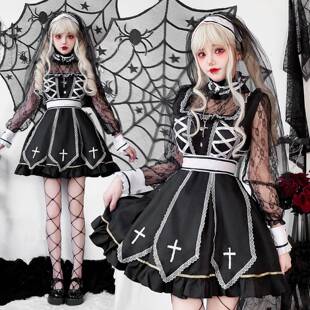 Halloween Cross Gothic Nun Ghost Dress 十字架修女连衣裙