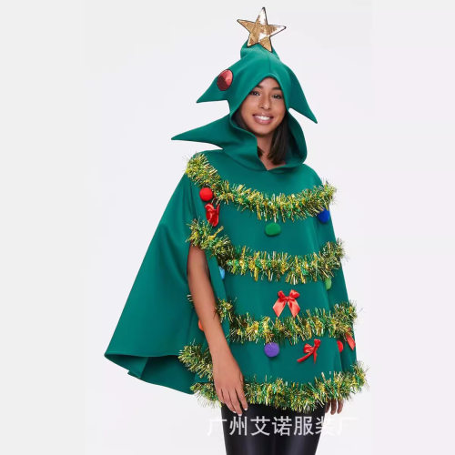Christmas ladies tree dress hooded cloak圣诞女士树裙连帽披风