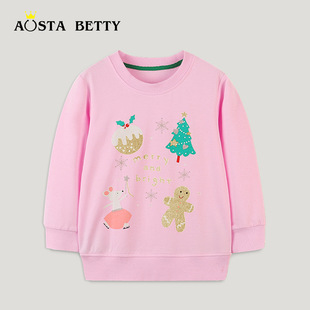 Christmas printed girls' hoodie pullover欧美风圣诞女童卫衣