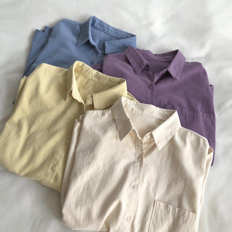 Solid color long sleeved shirt for women男生紫色衬衫