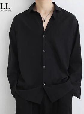 Black Casual Shirt 黑色衬衫男长袖韩版潮流春秋休闲男装白衬衣