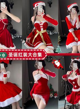 Christmas costume strapless red dress dress圣诞节红色连衣裙