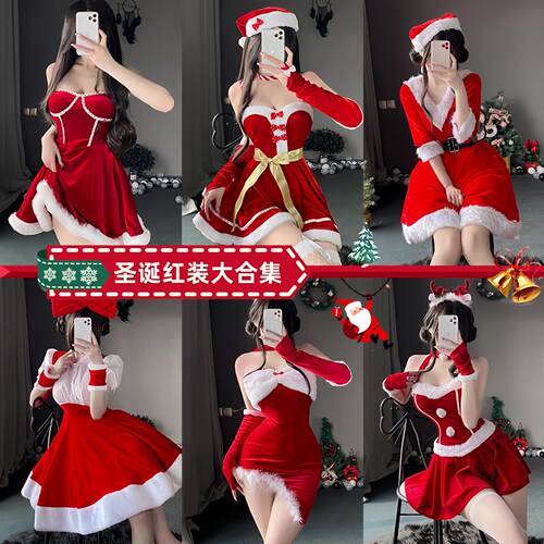 Christmas costume strapless red dress dress圣诞节红色连衣裙
