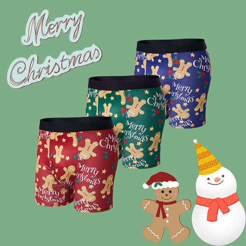 Christmas printed boxer shorts内裤男士圣诞印花透气长腿平角裤