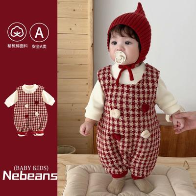 [Thickened romper pants  warm top]heart-shaped onesie连身衣