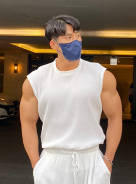 Summer Knitted Fitness Tank Top for Men, Sleeveless健身背心