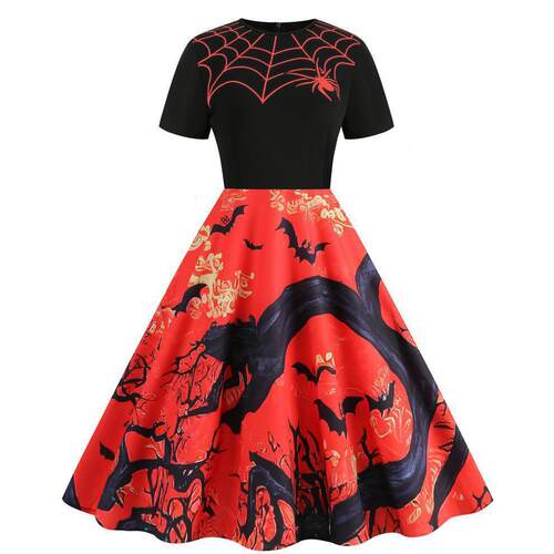 Halloween style new patchwork dress万圣节气质显瘦大摆连衣裙