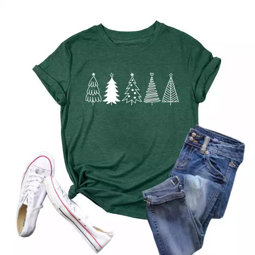 Christmas themed printed short sleeved top T-shirt圣诞T恤