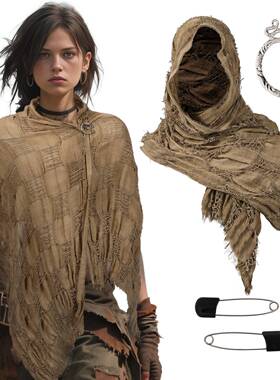 Halloween Vintage Ragged Cotton Shawl做旧乞丐风棉麻披肩围巾