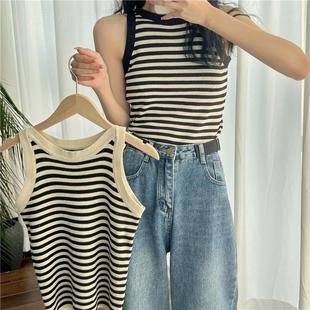 for vest knitted Ice 吊带 striped women条纹背心女内搭修身