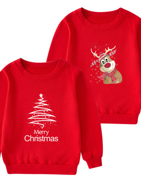 Christmas children's clothing hoodie top圣诞红色女童上衣服