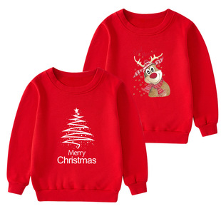 Christmas children's clothing hoodie top圣诞红色女童上衣服