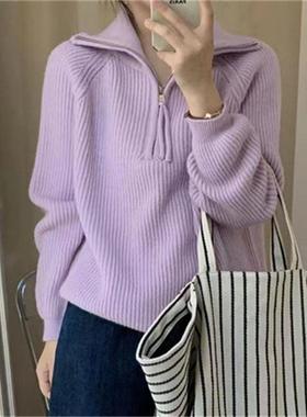 Women's zipper pullover sweater  outer wear knitted shirt