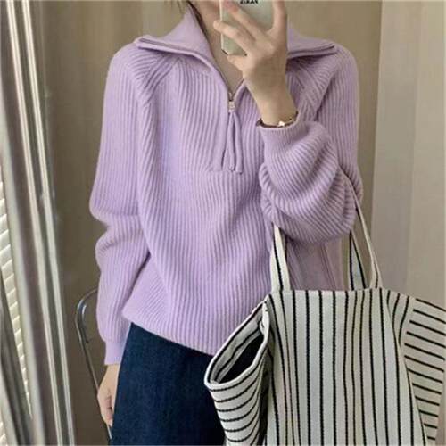 Women's zipper pullover sweater  outer wear knitted shirt