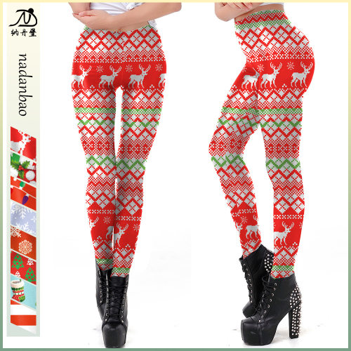 Christmas clothing 2024 printed leggings打底裤欧美圣诞长裤女