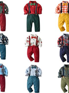 Boys' set, long sleeved shirt overalls, Christmas dress礼服