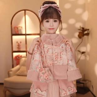 Girls' Chinese-style velvet New Year suit set女童加绒拜年服