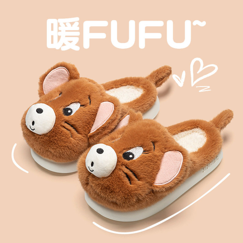 卡通猫和老鼠棉拖居家棉拖鞋女加绒棉拖鞋男保暖鞋月子鞋女包头拖