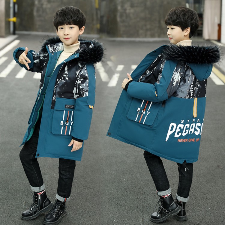 大童男装一米二三四五六年级七八九十岁小孩中长棉袄上冬衣服外套