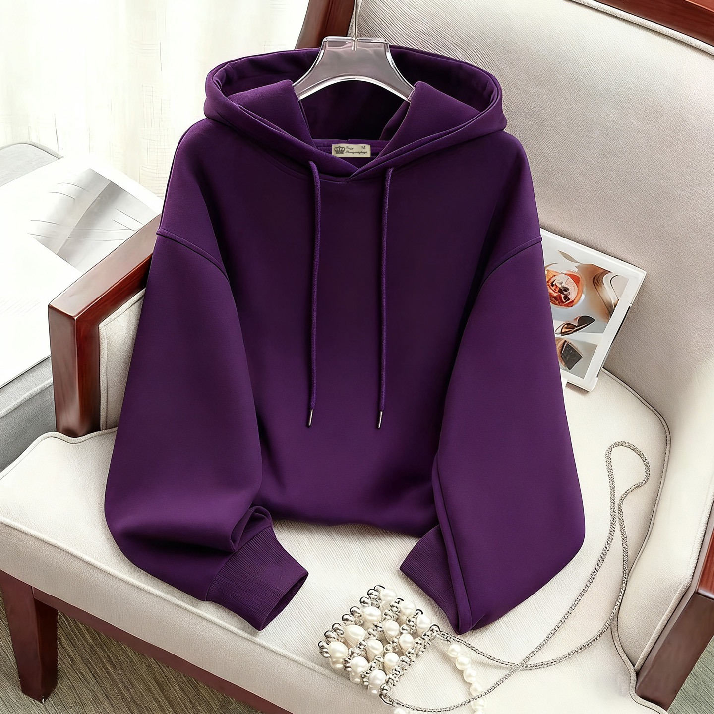 紫色连帽卫衣女加绒2025新款春秋冬薄款韩版休闲带帽上衣外套短款