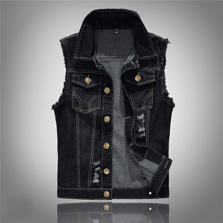 Denim vest 大码韩版潮流机车男装牛仔马甲无袖坎肩破洞牛仔背心