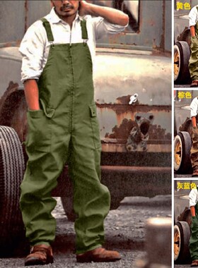 Retro men's overalls overalls 复古男工装裤宽松大码休闲背带裤