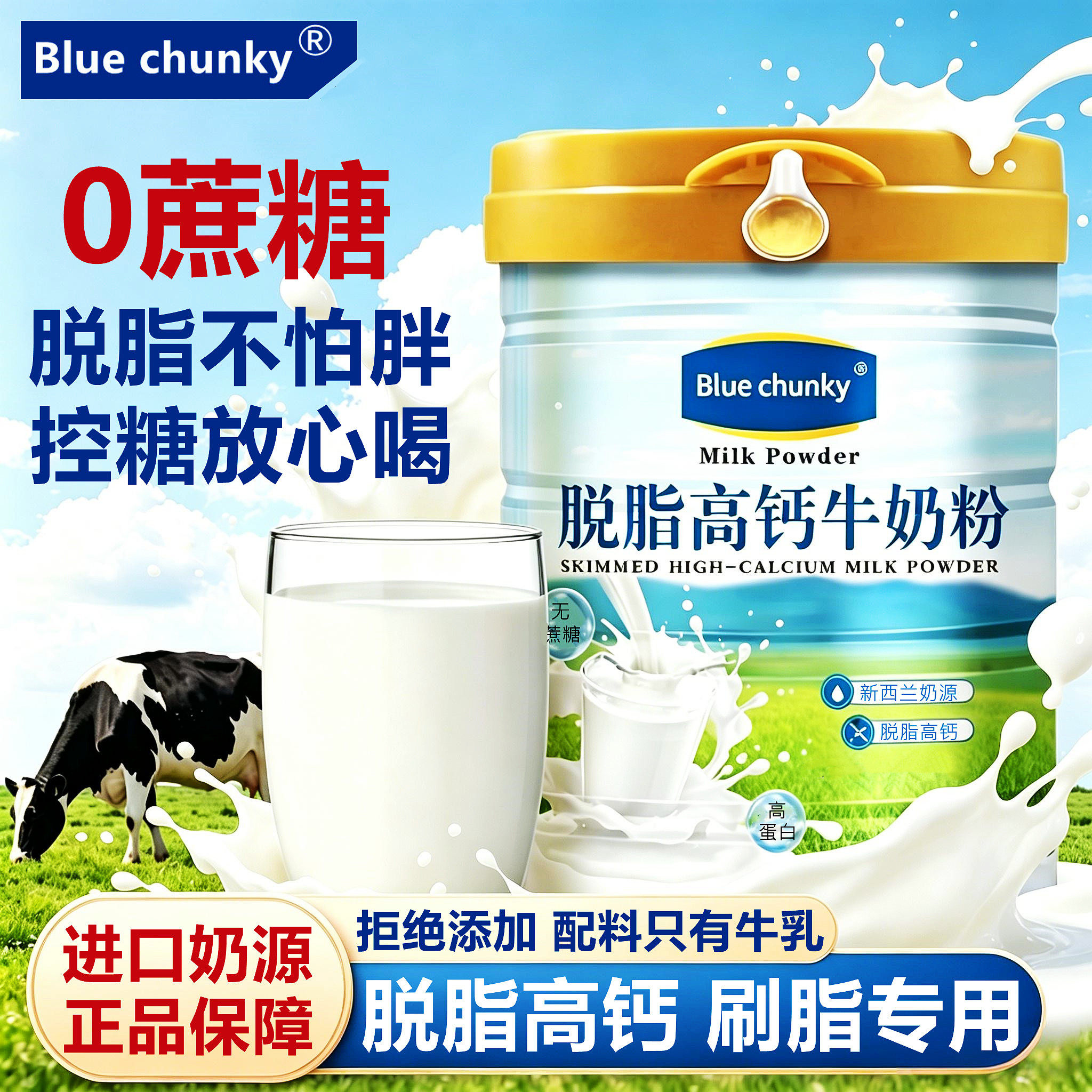 牛奶粉专用高钙蛋白无糖减脱低肥0脂肪营养代早餐冲饮食品糖尿病