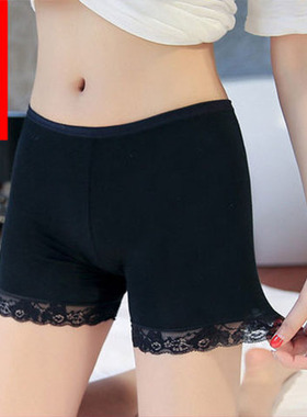 平角安全裤女防走光夏竹纤维蕾丝新加肥加大码三分五分打底短内裤