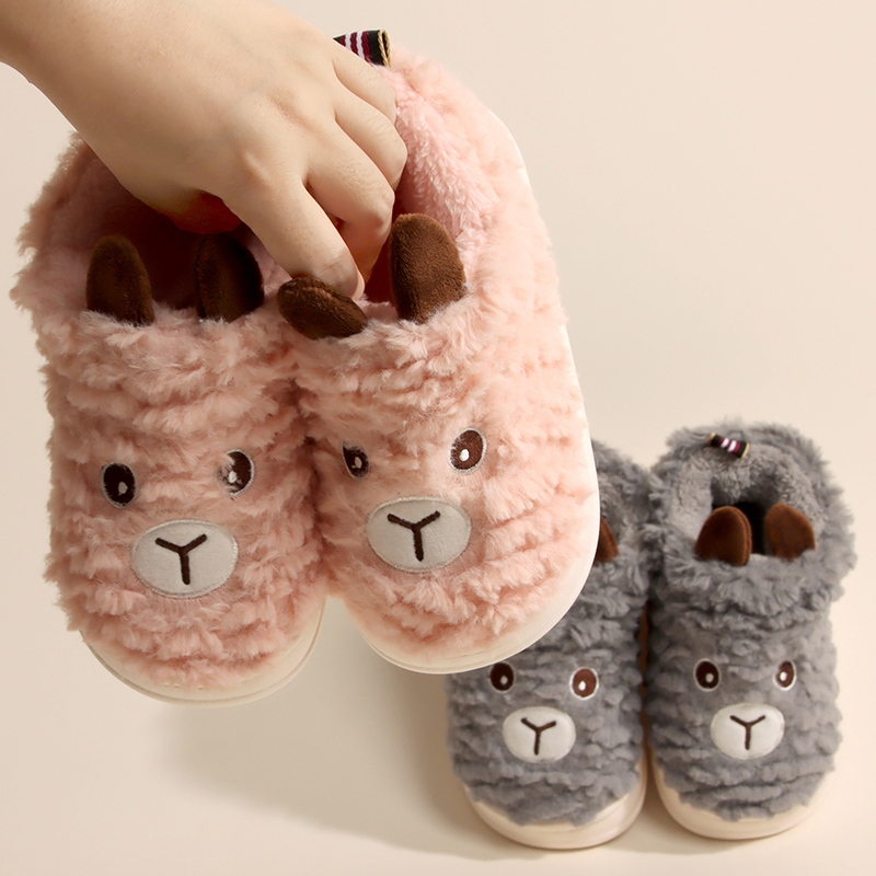 快鹿卡通鹿可爱绒面包跟儿童棉鞋