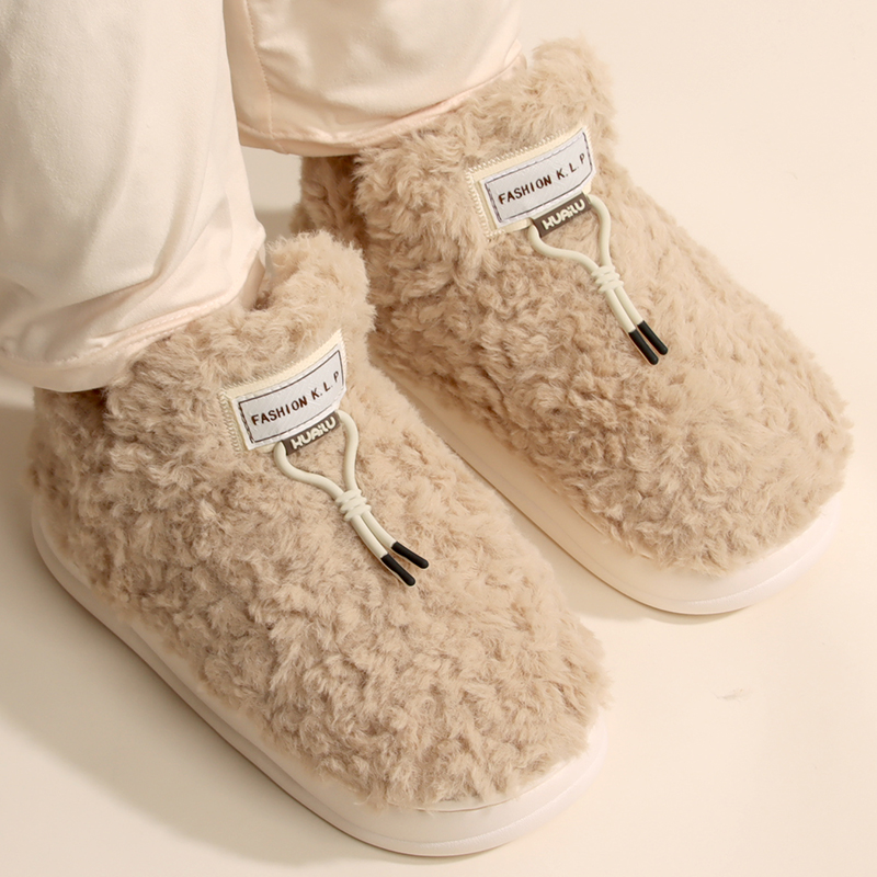 快鹿可爱毛绒保暖中包跟家居棉鞋