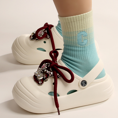 新款闪亮石头黑色外穿防滑女洞洞鞋女生潮酷白色厚底踩屎感凉拖鞋